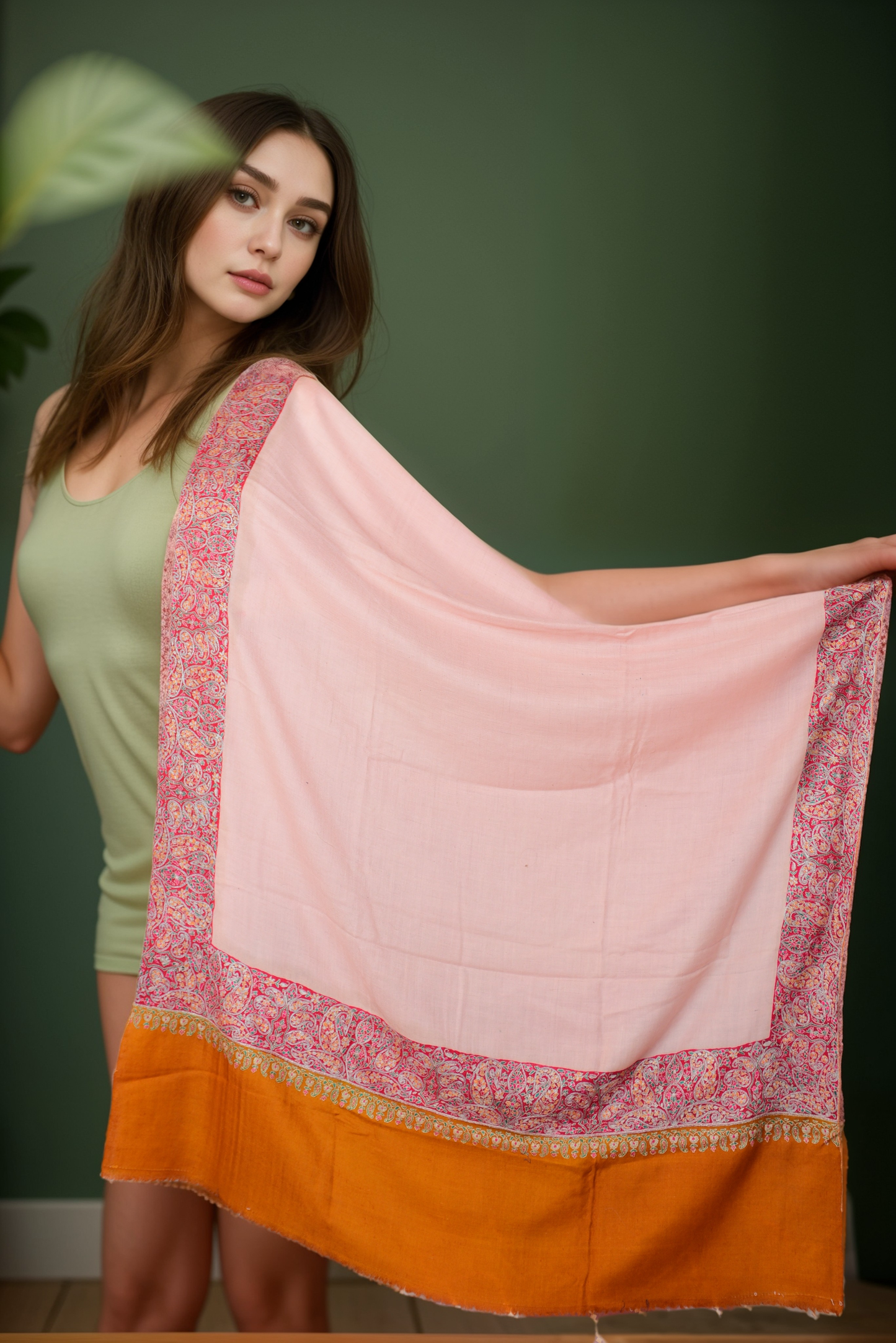 Double Shade Full Border Embroidered Pashmina-DSFE23