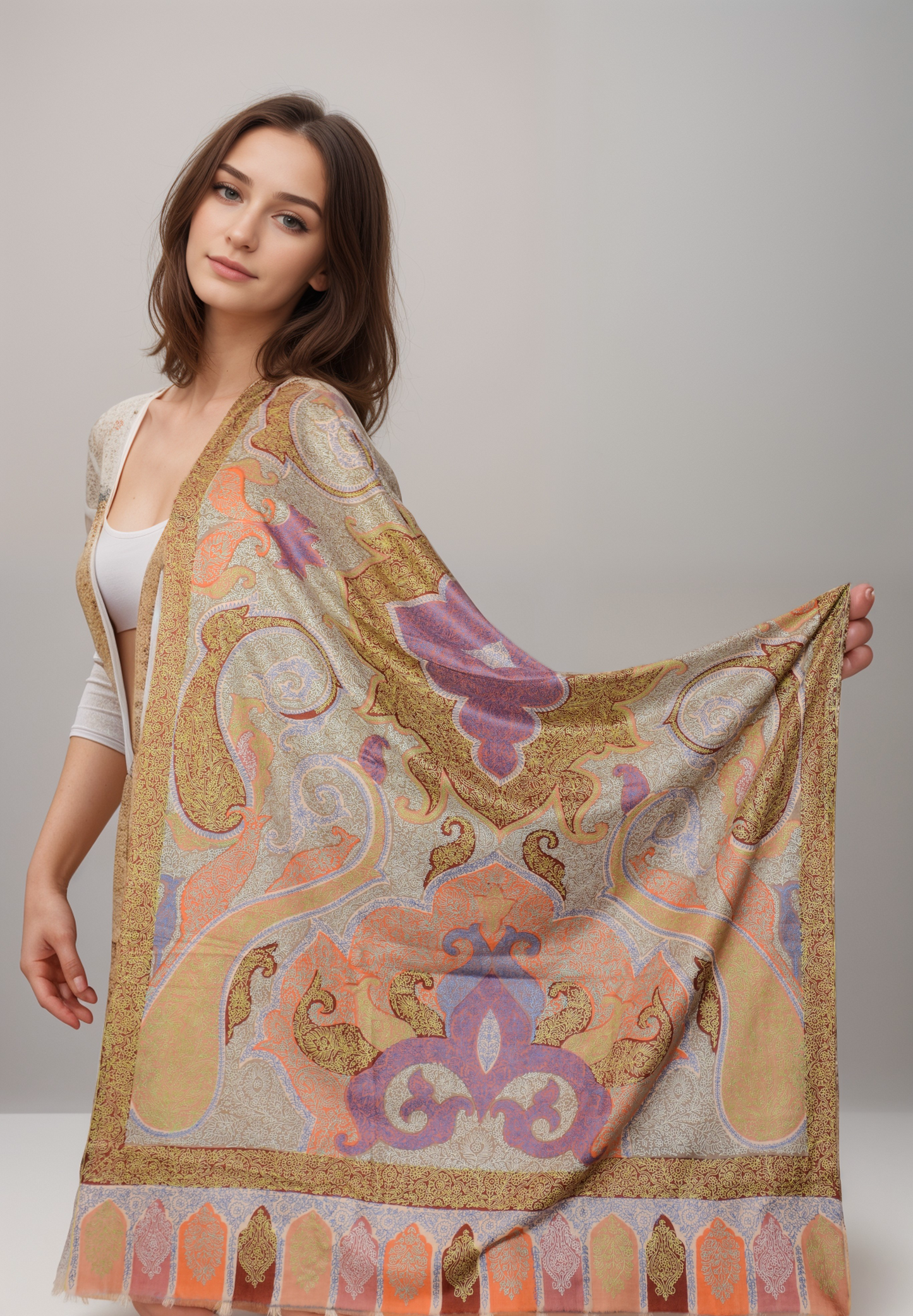 Jamawar Full Embroidery Pashmina Shawl-JFEP24