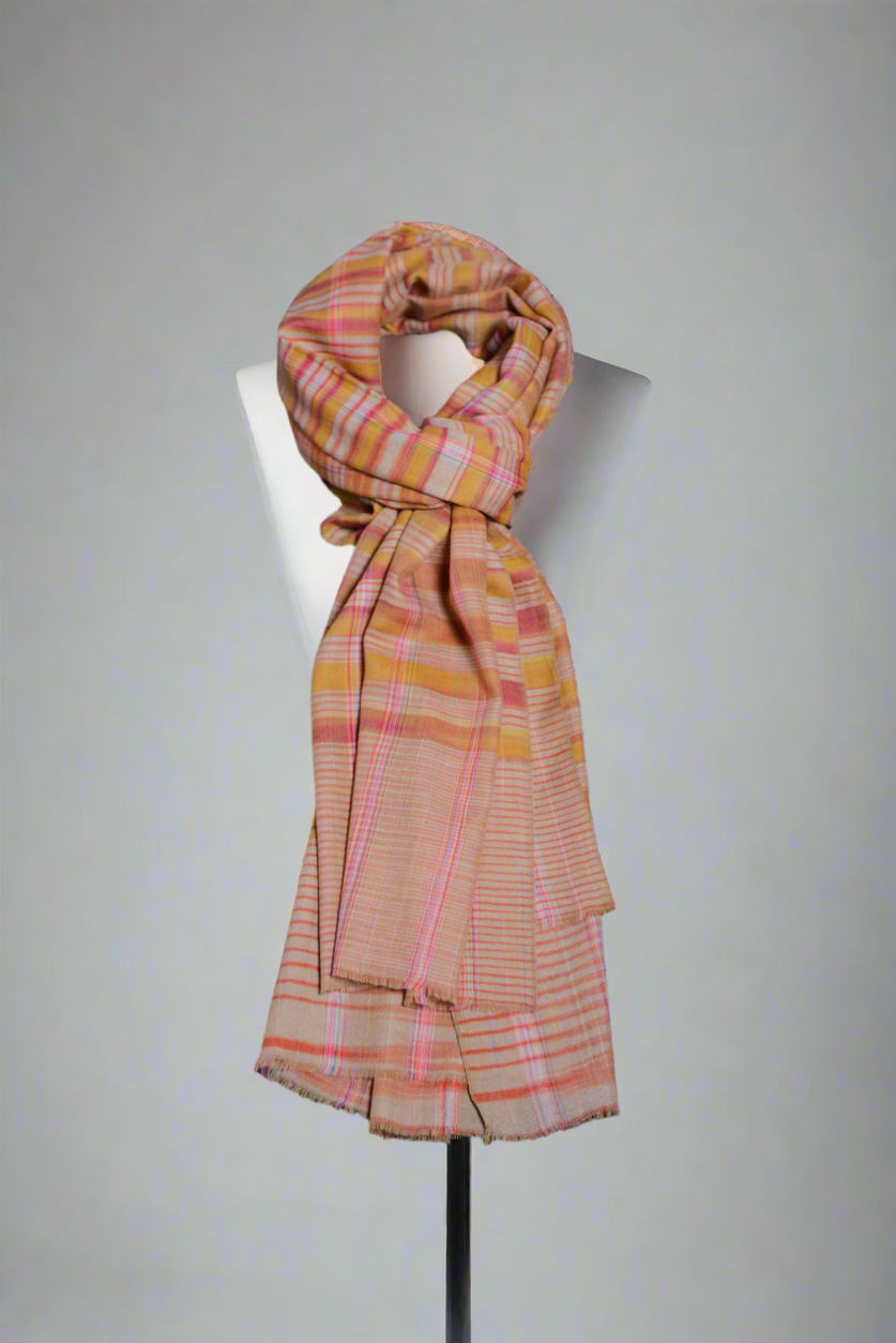 Orange Striped Cashmere wrap-OSCW02