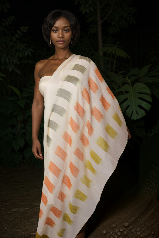 Orange Patterned Ikat Cashmere Wrap-OPIC17