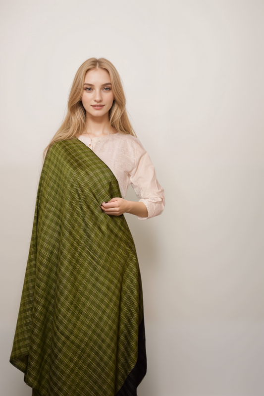 Green Checked Pashmina Shawl-GCPS35