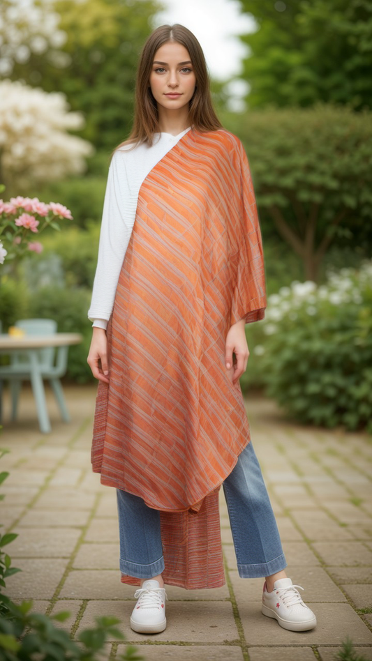 Orange Striped Cashmere wrap-OSCW02