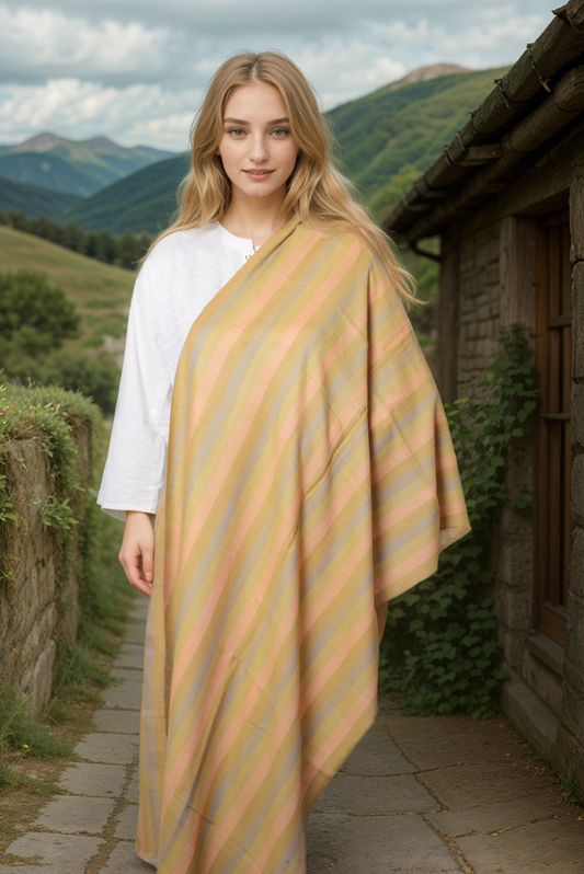 Ivory striped cashmere wrap-ISCW05