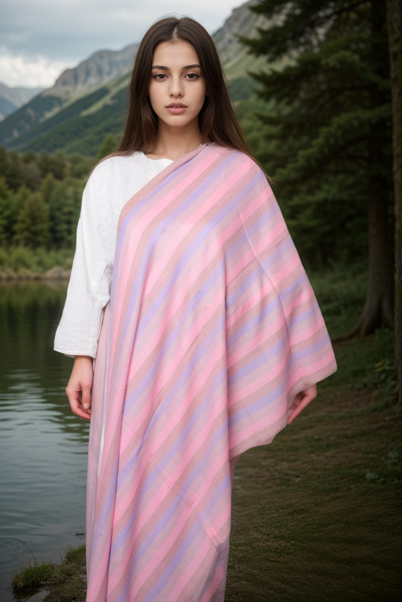 Pink Striped Cashmere wrap-PSCW07