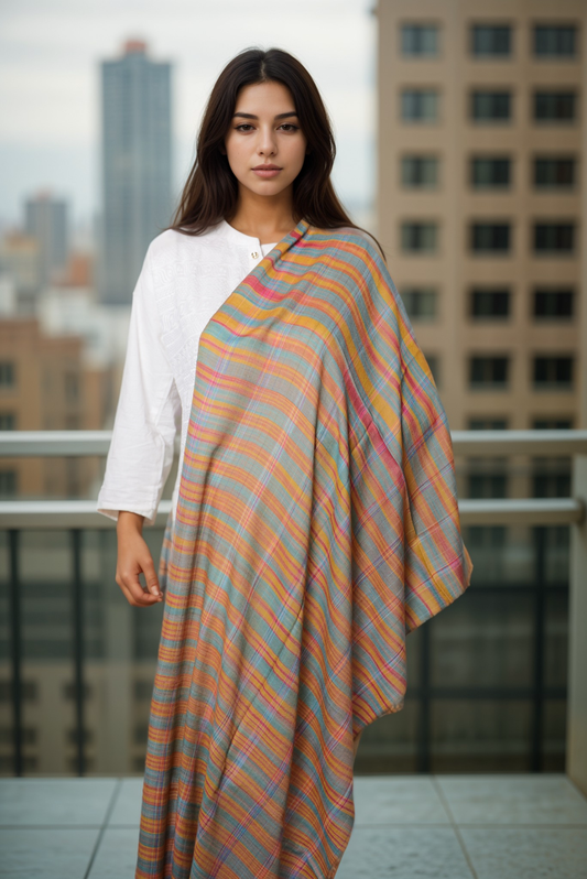 Pin Check Cashmere wrap-PCCW08