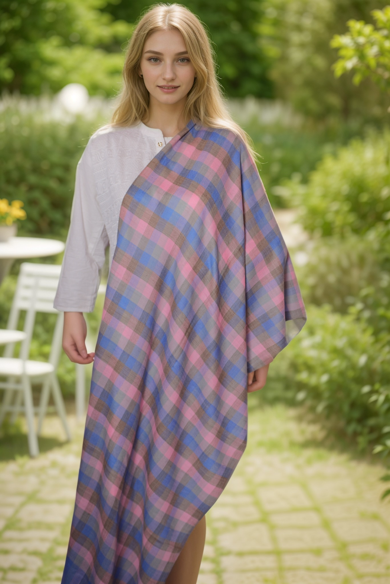 Kaleidoscope Check Cashmere Wrap-KCCW22